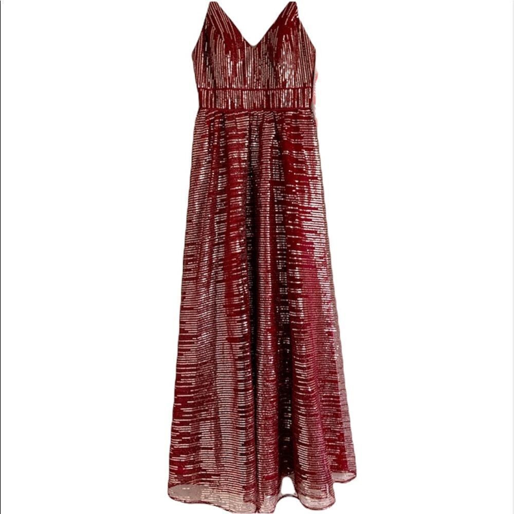 Crystal Doll Red/Gold Sequin Formal Maxi Dress